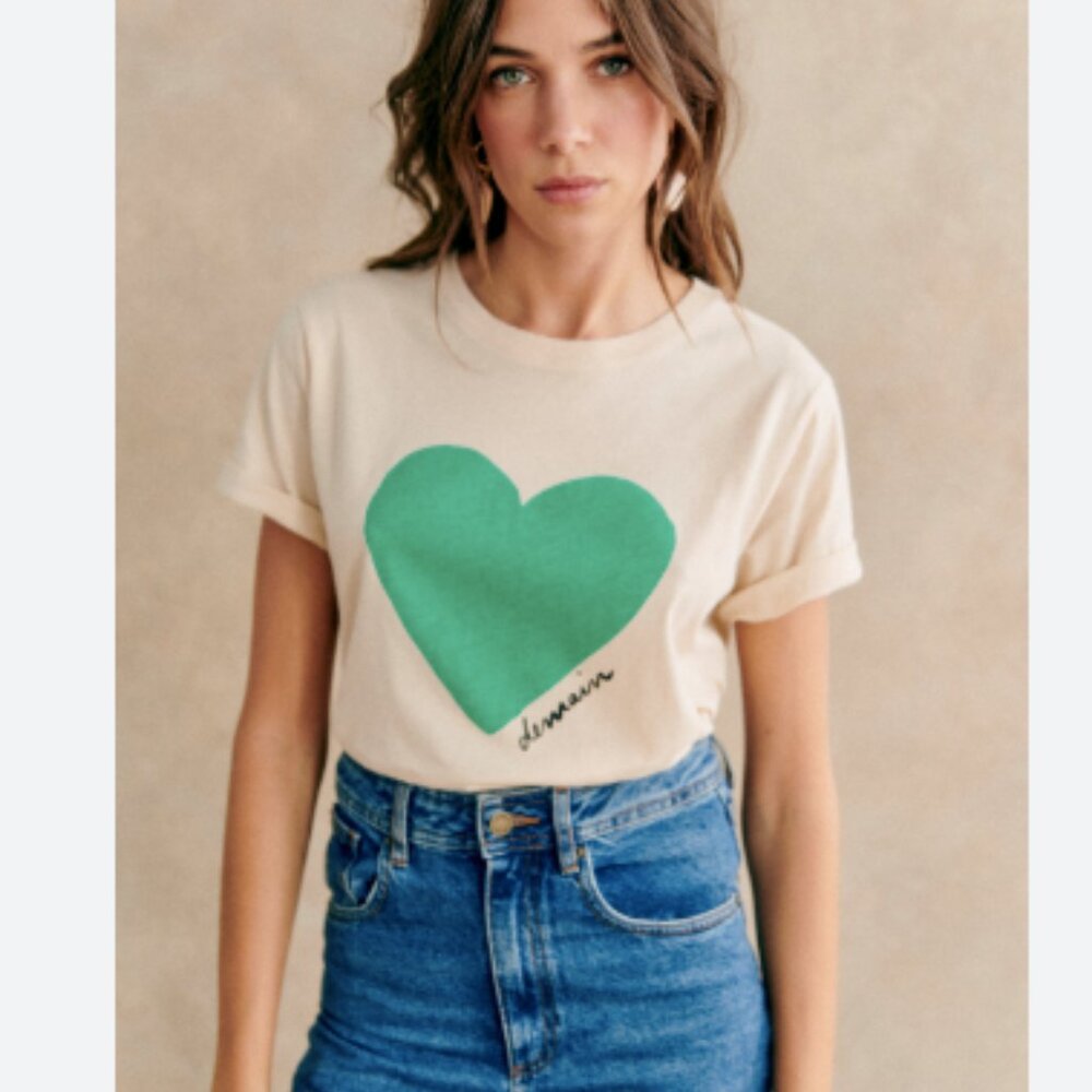 SEZANE Coeur Demain T-Shirt - Solidarity Creation green heart Size Small